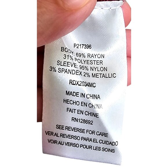 Dylan Ryan Burgundy Knit Fitted Dress With Glittery Long Sleeves XL - Picture 5 of 9